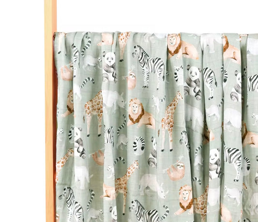 Green Animals Bamboo Cotton Swaddle