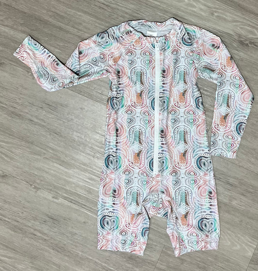 Pastel Painted Paisley One Piece Swim Rashguard