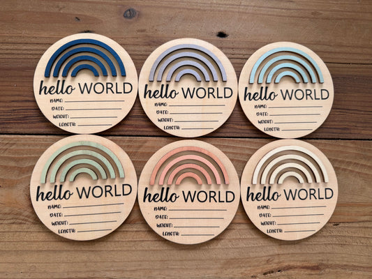 3D Rainbow Mini Round Wooden Birth Announcement Plaque