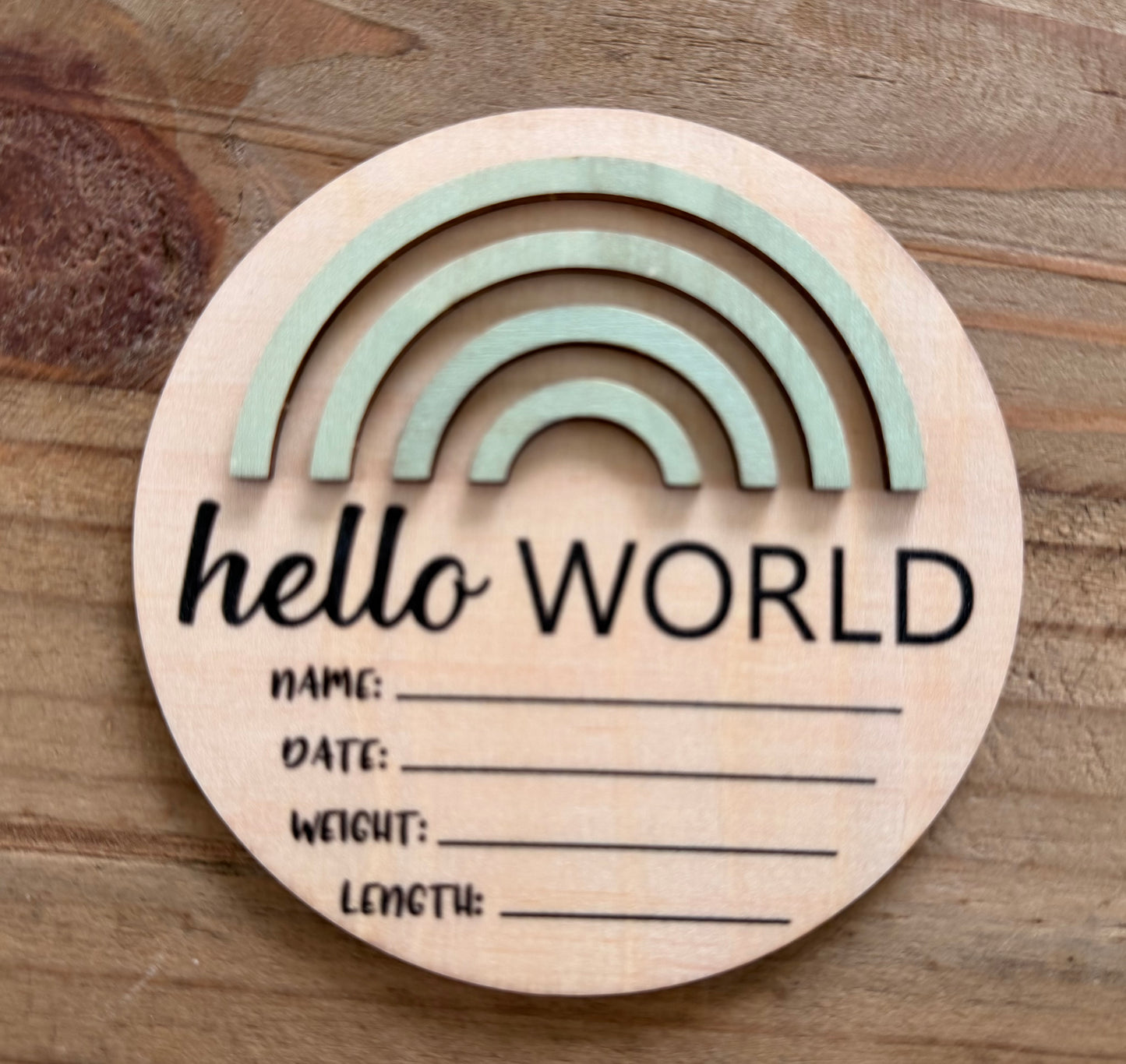 3D Rainbow Mini Round Wooden Birth Announcement Plaque