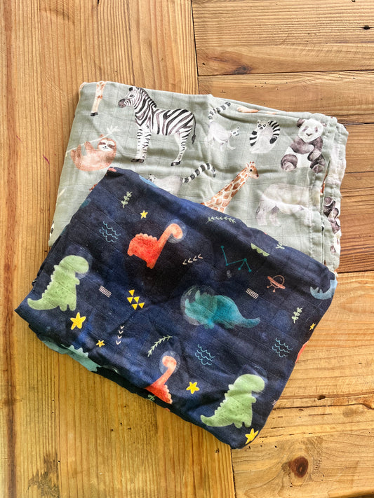 Green Animals Bamboo Cotton Swaddle