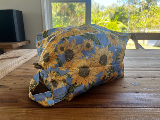 Blue Sunflowers Nappy Wet Bag POD with side zip