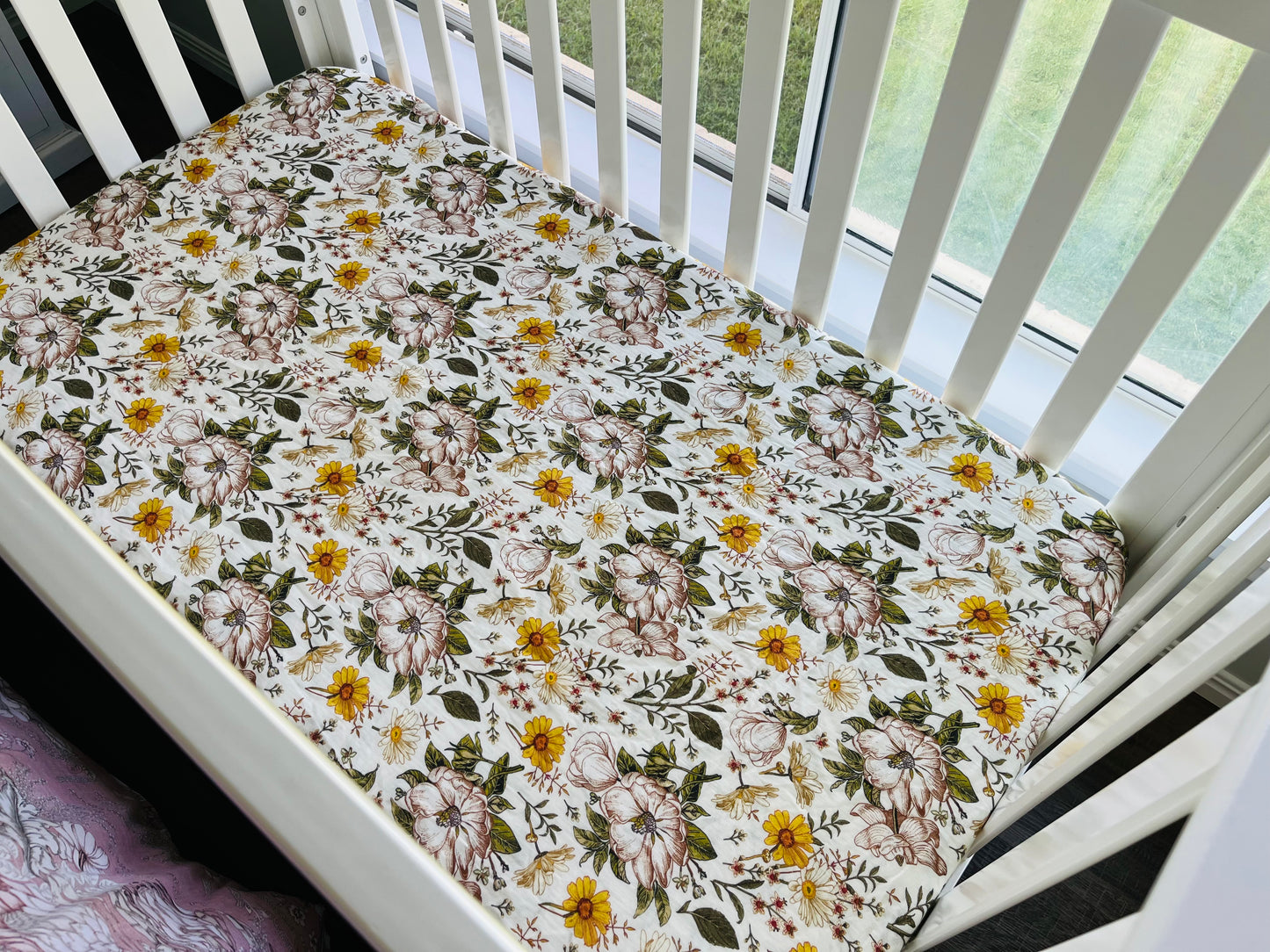 Flower Garden 100% Organic Cotton Fitted Cot Sheet