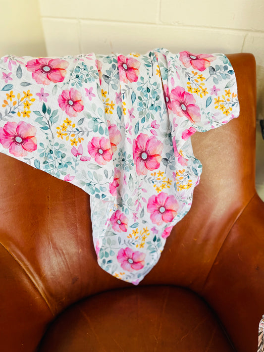 Pink Hibiscus Bamboo Cotton Cloth