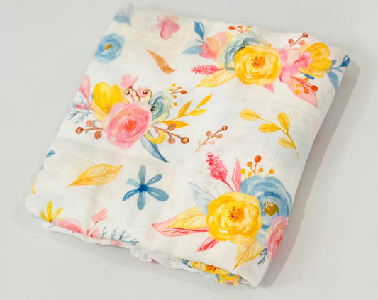 Yellow Roses Bamboo Cotton Swaddle