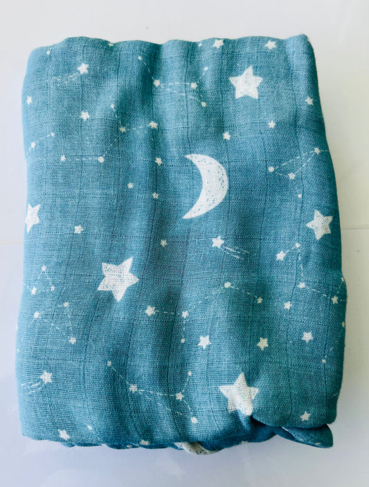 Moon & Stars 100% Muslin Cotton Swaddle