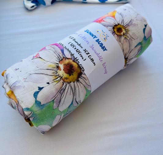 Watercolour Flowers Bamboo Cotton Swaddle