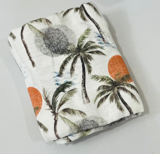 Sunset Palms Bamboo Cotton Swaddle