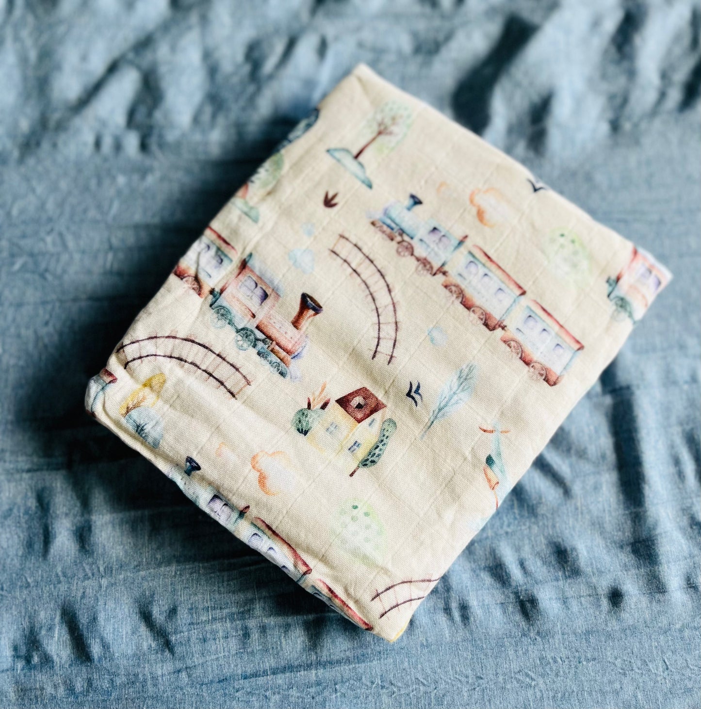 Train Town Bamboo Cotton Swaddle