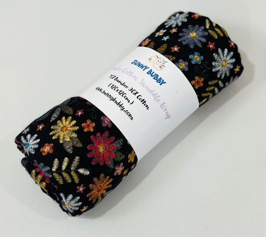 Dark Flowers Bamboo Cotton Swaddle