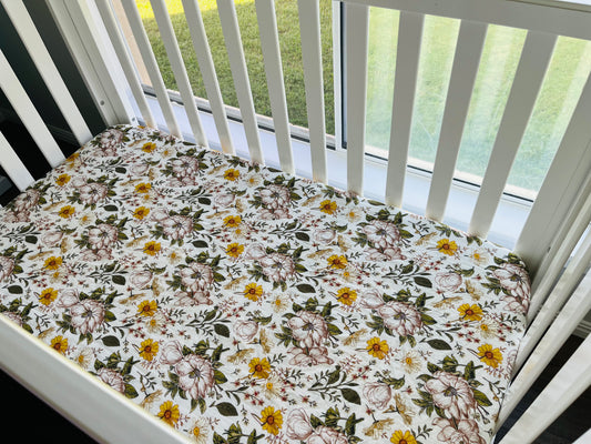 Flower Garden 100% Organic Cotton Fitted Cot Sheet