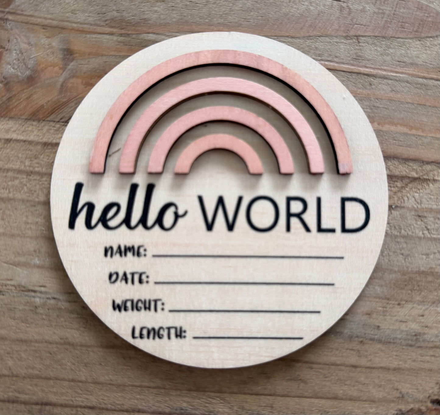 3D Rainbow Mini Round Wooden Birth Announcement Plaque