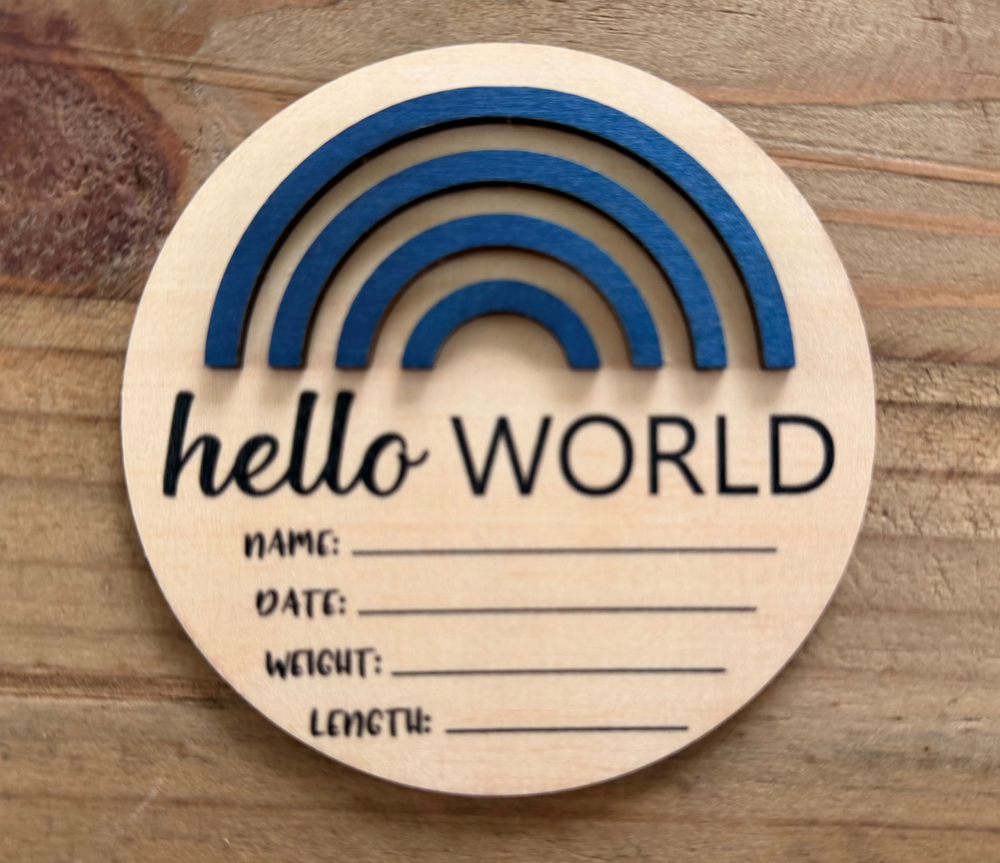 3D Rainbow Mini Round Wooden Birth Announcement Plaque
