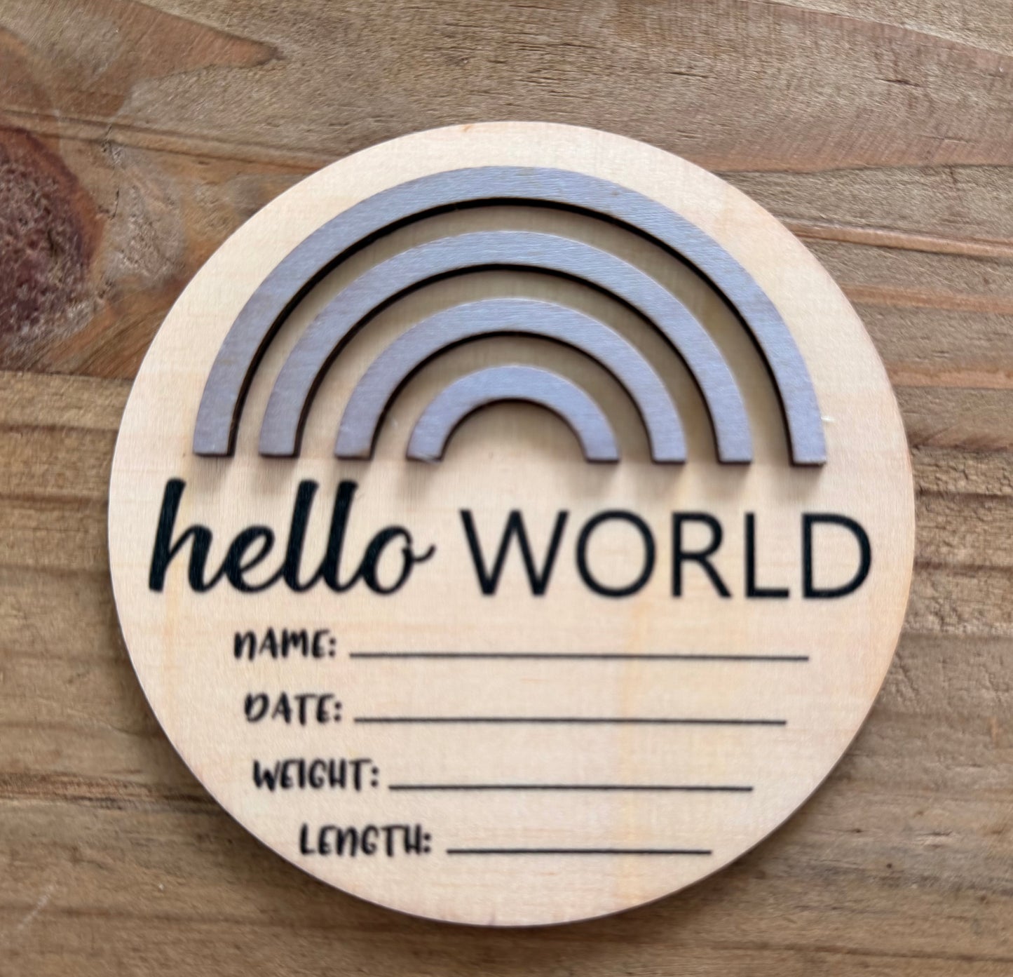 3D Rainbow Mini Round Wooden Birth Announcement Plaque