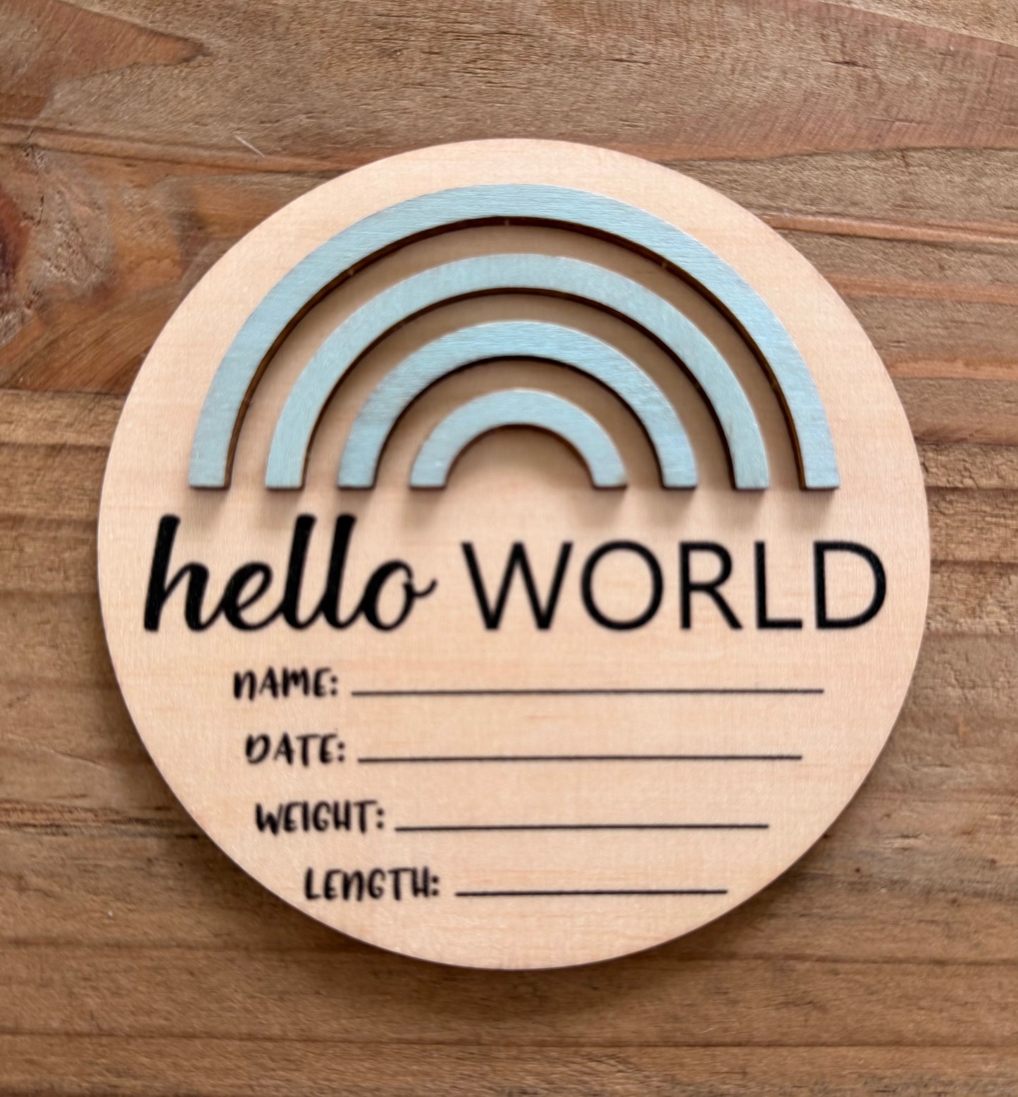 3D Rainbow Mini Round Wooden Birth Announcement Plaque