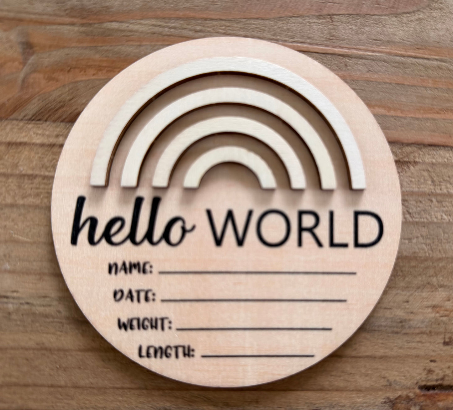 3D Rainbow Mini Round Wooden Birth Announcement Plaque
