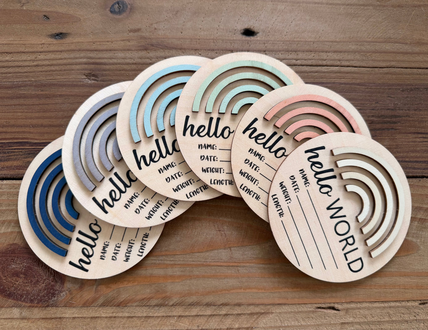 3D Rainbow Mini Round Wooden Birth Announcement Plaque