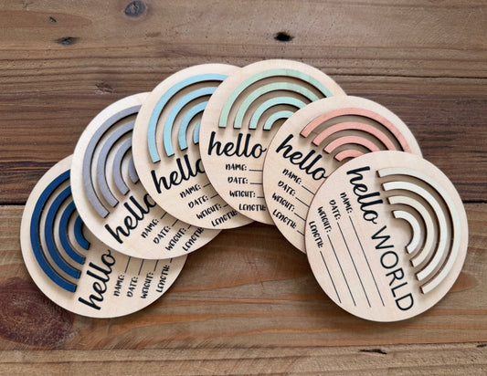 3D Rainbow Mini Round Wooden Birth Announcement Plaque
