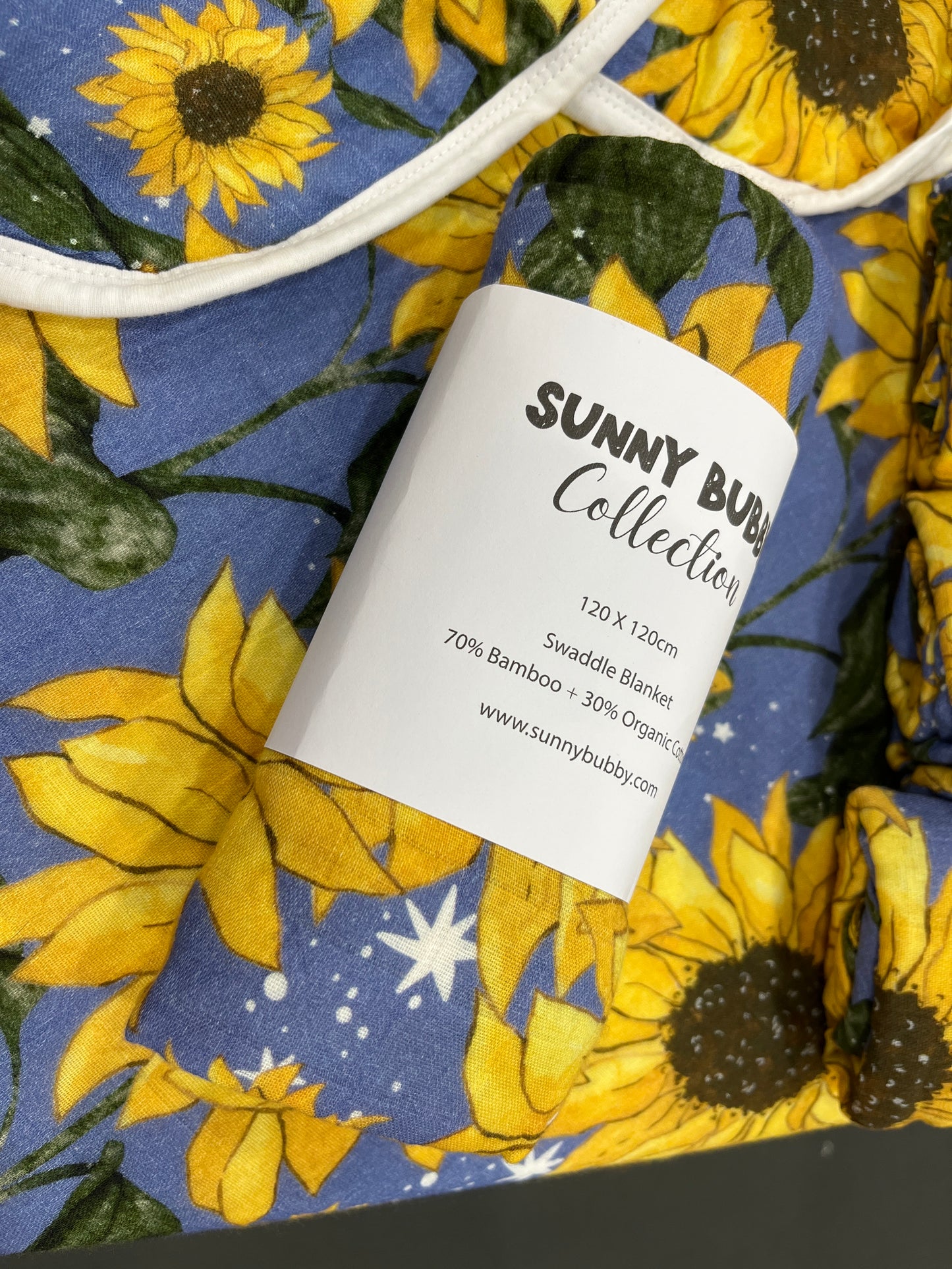 Blue Sunflowers Bamboo Cotton Swaddle