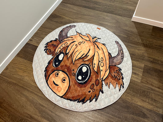 Custom Highland Cow Round Non Slip Cotton Play Mat 115cm