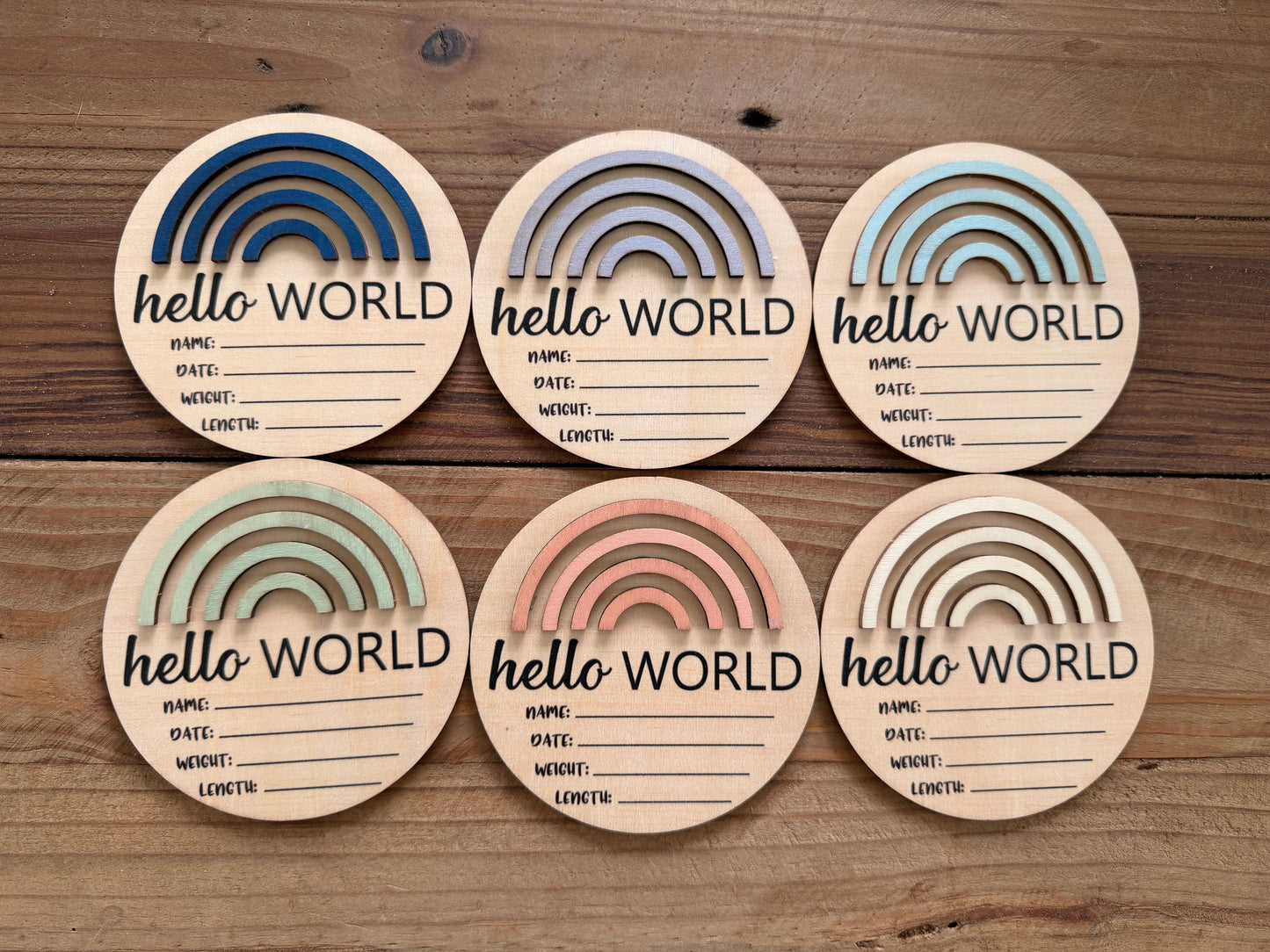 3D Rainbow Mini Round Wooden Birth Announcement Plaque
