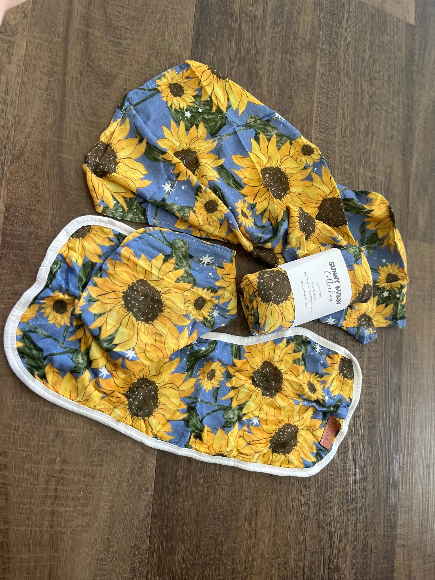 Blue Sunflowers Bamboo Cotton Cloth