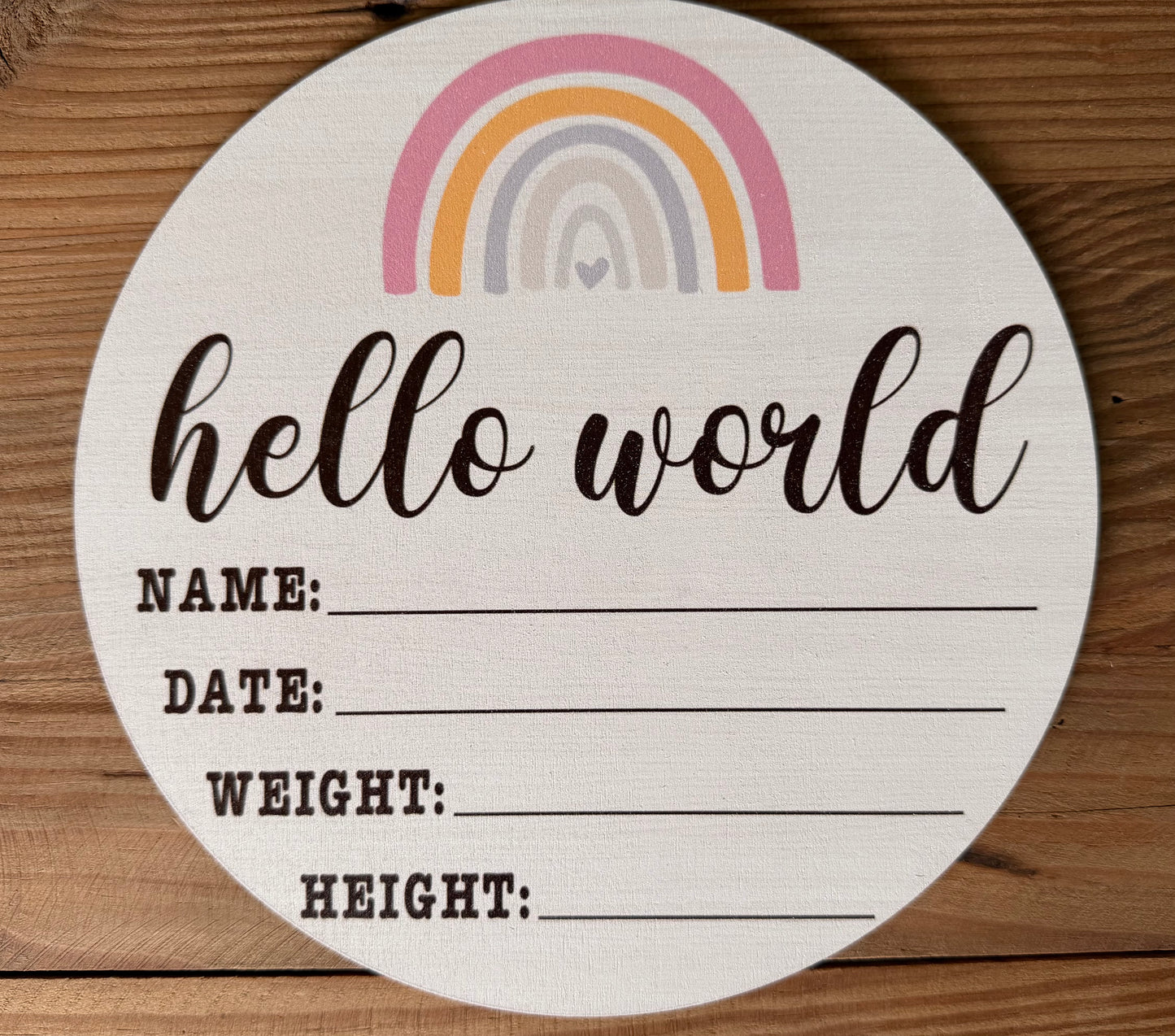 Pastel Rainbow Large Round Wooden Birth Announcement Plaque