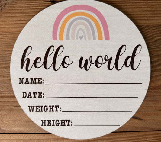 Pastel Rainbow Large Round Wooden Birth Announcement Plaque