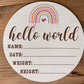 Dotty Rainbow Large Round Wooden Birth Announcement Plaque