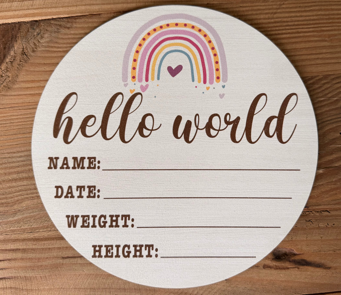 Dotty Rainbow Large Round Wooden Birth Announcement Plaque