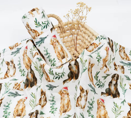 A Sunny Puppy Christmas Bamboo Cotton Swaddle
