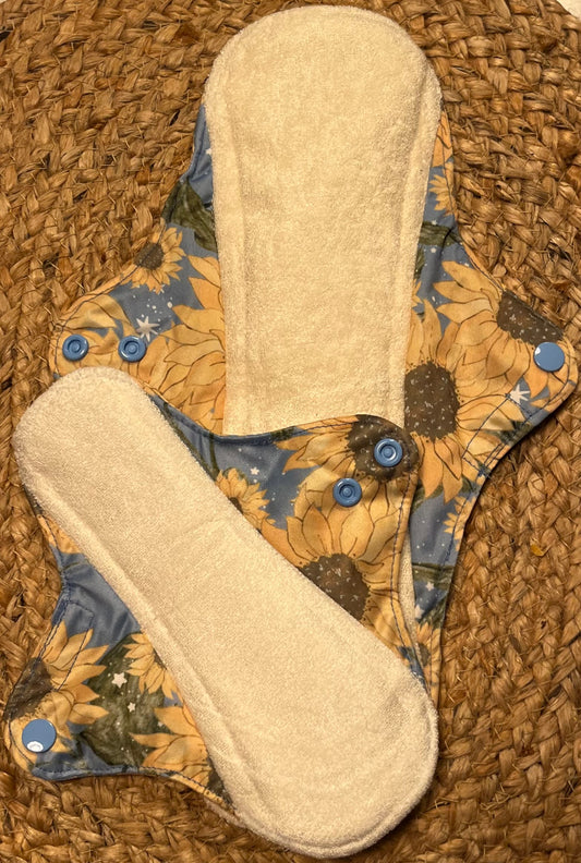 Blue Sunflowers Reusable Bamboo Cotton Cloth Pads