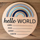 3D Blue Rainbow Large Round Wooden Birth Announcement Plaque
