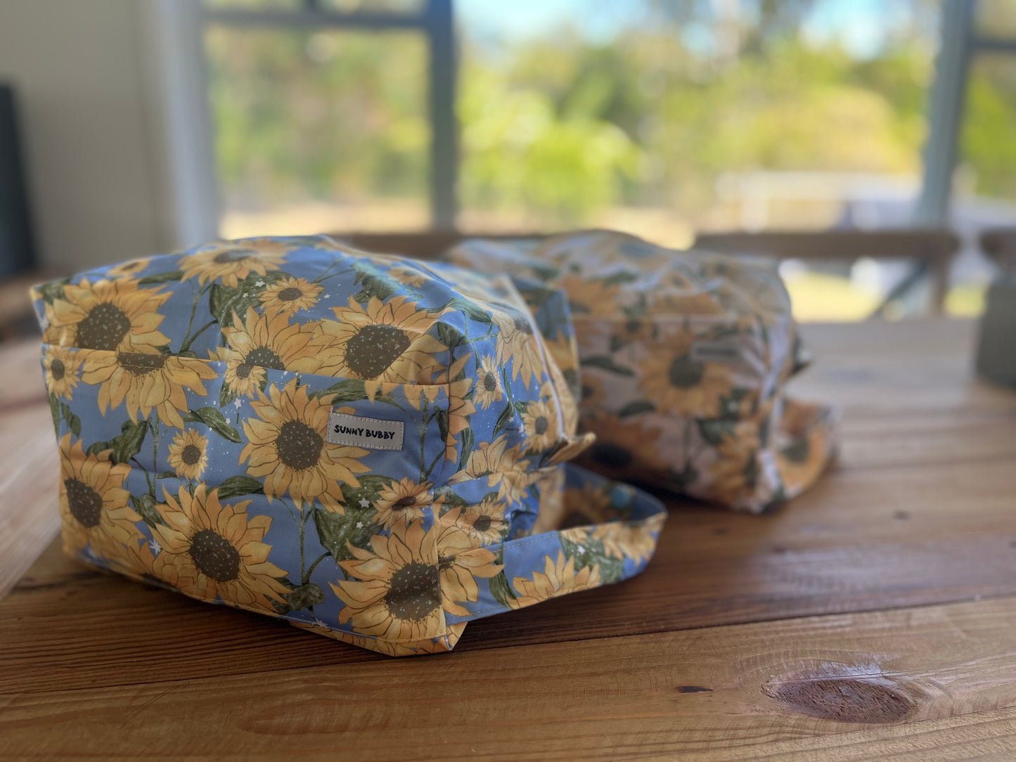 Pink Sunflowers Nappy Wet Bag POD with side zip
