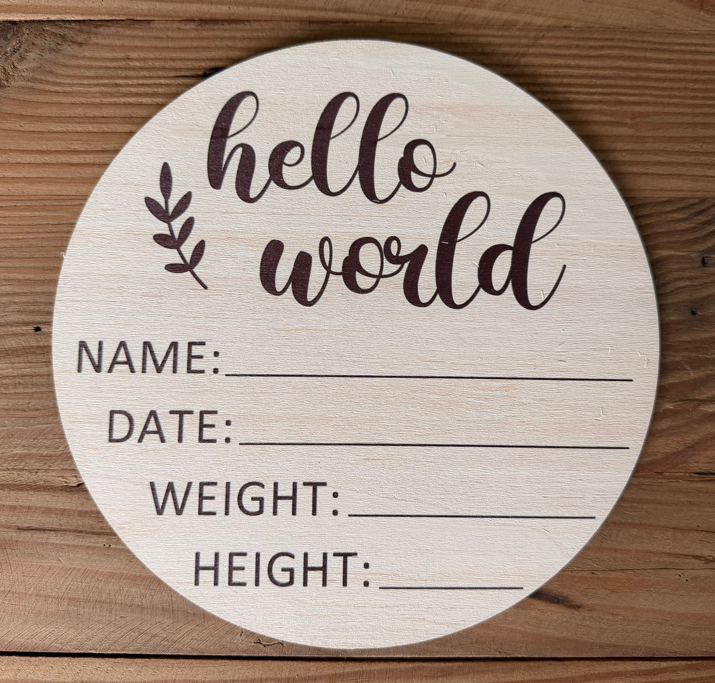 Leafy Large Round Wooden Birth Announcement Plaque