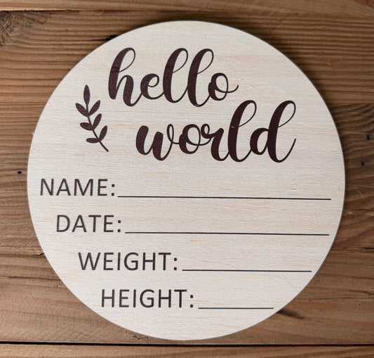 Leafy Large Round Wooden Birth Announcement Plaque