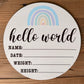Blue Rainbow Large Round Wooden Birth Announcement Plaque