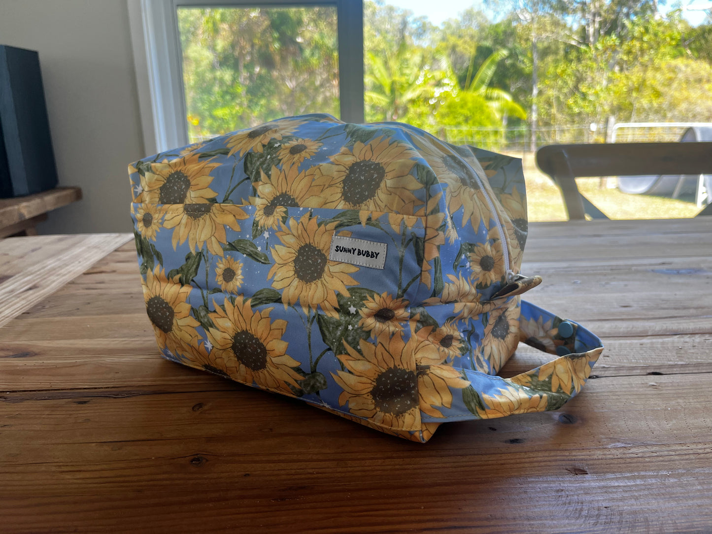 Blue Sunflowers Nappy Wet Bag POD with side zip