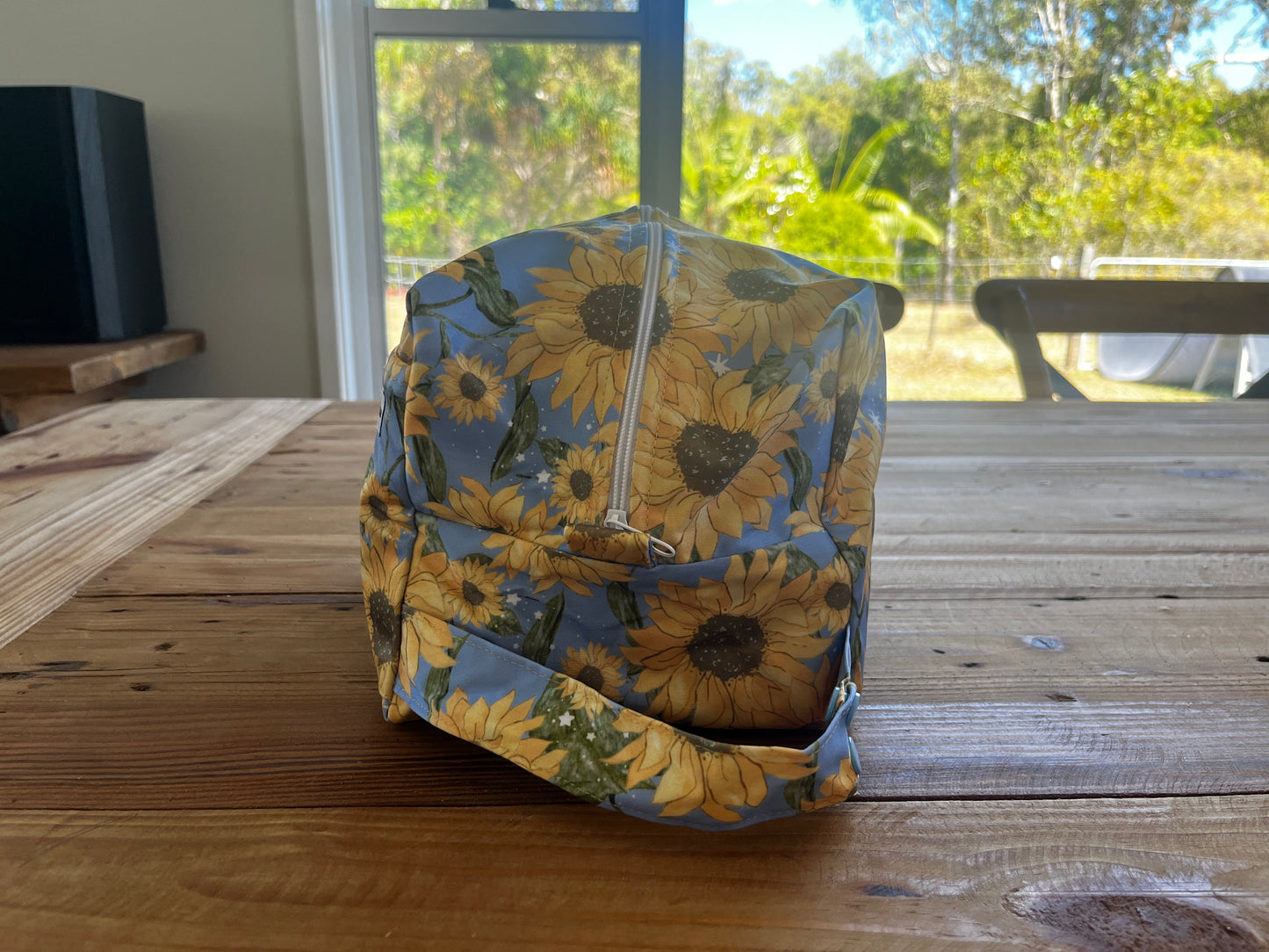 Blue Sunflowers Nappy Wet Bag POD with side zip