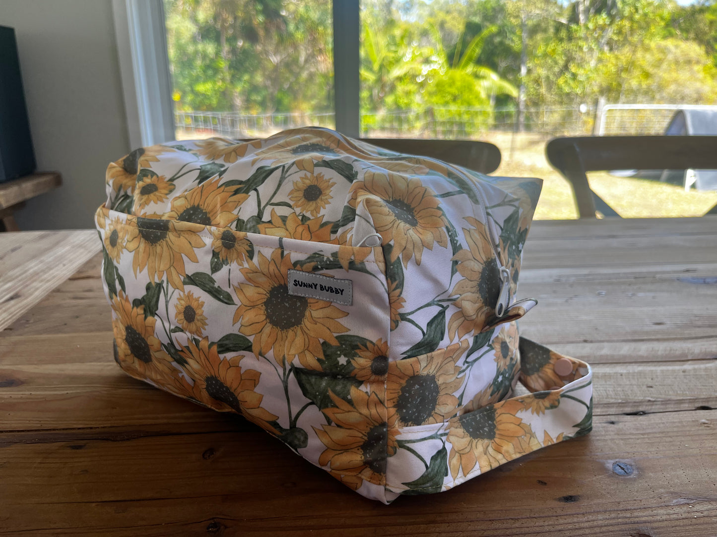 Pink Sunflowers Nappy Wet Bag POD with side zip