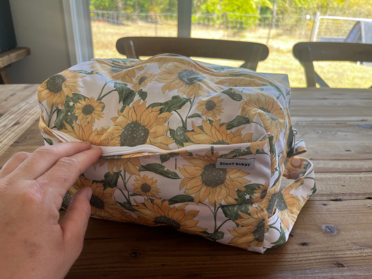 Pink Sunflowers Nappy Wet Bag POD with side zip