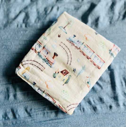 Train Town Bamboo Cotton Swaddle