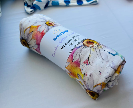 Watercolour Flowers Bamboo Cotton Swaddle